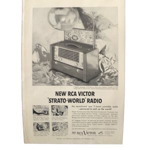 Vintage 1953 RCA Victor New Strato World Radio Ad Advertisement